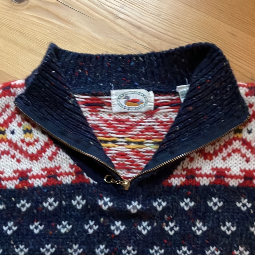Vintage Marsh Landing Wool Blend Fair Isle Popover V-neck Zipper Sweater - Picture 2 of 11